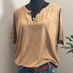 Lane Bryant Faux Suede Brown V-neck Tee Size 14/16 (Jeans&Jewelery not included)